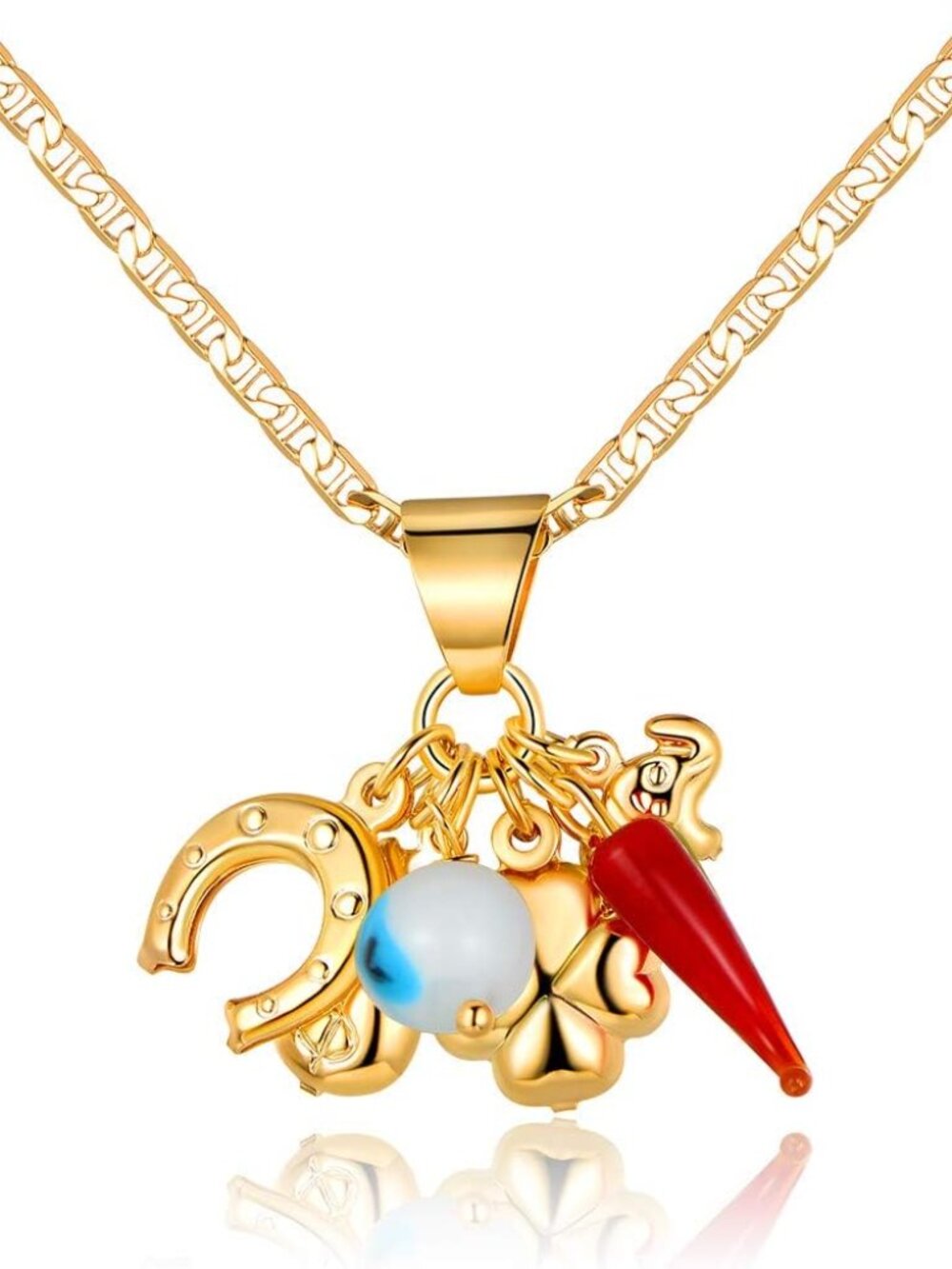 18K Gold Plated Luck Charms Necklace With Mariner Chain – Made In Brazil - Picture 1 of 6